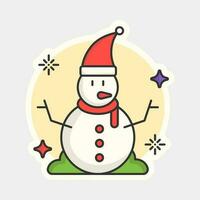 Sticker Style Colorful Snowman Icon On White Background. vector