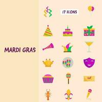 Mardi Gras Event Celebration 17 Icons On Peach Background. vector