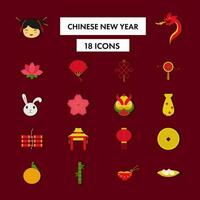 Isolated Chinese New Year Icon Set Over Red Background. vector