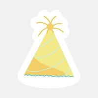 Yellow And Turquoise Wavy Party Hat Sticker. vector