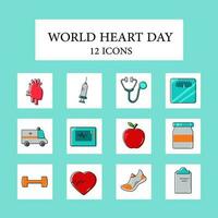 Flat Style World Heart Day Square Icon Set. vector