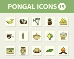 Set Of 15 Pongal Celebration Icons Over White Square Background. vector