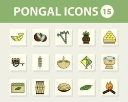 Set Of 15 Pongal Celebration Icons Over White Square Background. vector