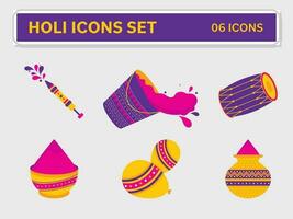 Flat Style Holi Festival 06 Icon Set On Grey Background. vector