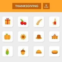 Flat Style Thanksgiving Square Icon Set. vector