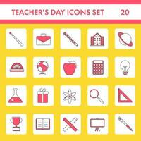 Set Of Red And White Teacher's Day Square Icons On Yellow Background. vector