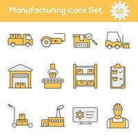 Yellow And Gray Color Set of Manufacturing Icon In Flat Style. vector