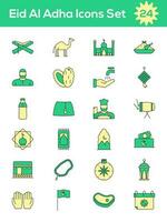 Green And Yellow Color Set of Eid Al Adha Icon In Flat Style. vector