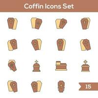 Orange And Brown Color Set of Coffin Icon In Flat Style. vector