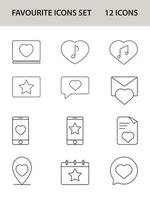 Black Line Art Set of Favorite Icon In Flat Style. vector