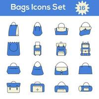 Blue And Beige Color Set of Bags Icon In Flat Style. vector