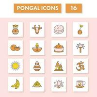 Yellow And Pink Color Set Of Pongal Festival Icon On Square Background. vector