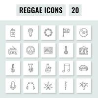 Black Outline Illustration Of 20 Reggae Square Icon Set. vector