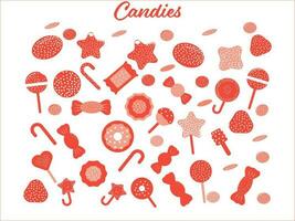 Red And White Color Set of Candies Icon In Flat Style. vector