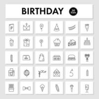 Set Of Birthday 30 Icons In Line Art. vector