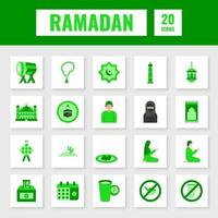 Green Illustration Of Ramadan Square Icon Set. vector