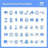Blue And White Color Set of Coronavirus Prevention Icon. vector