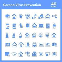 Blue And White Color Set of Coronavirus Prevention Icon. vector