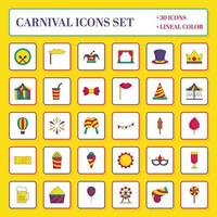 Flat Style Carnival Sqaure Icon Set In Yellow Background. vector