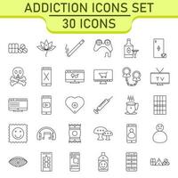 Black Line Art Set of Addiction Icon In Flat Style. vector