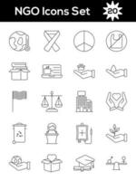 Black Line Art Set Of NGO Icon In Flat Style. vector