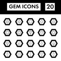 Black Line Art Set Of Gem Icons In Flat Style. vector