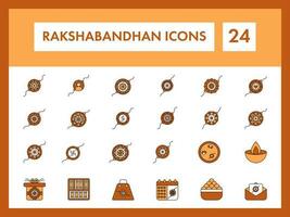 Different Rakhi with Festival Accessories Icon Set in Brown and White Color. vector