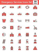 Red And White Color Set Of Emenrgency Service Icon In Flat Style. vector