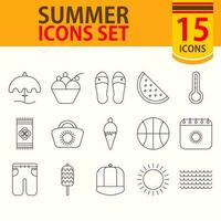 Black Line Art Set of Summer Icon In Flat Style. vector