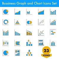 Blue And Yellow Color Set Of Business Graph And Chart Icon In Flat Style. vector