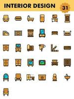 Home Decoration or Interior Design Accessory Objects Icon Set on White Background. vector