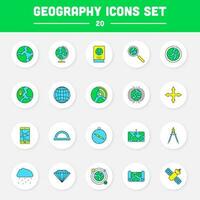 Colorful Set Of Geography Icons In Round Background. vector