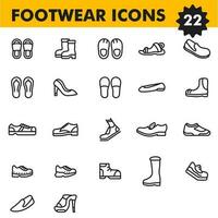 Black Outline 22 Footwear Icon Set. vector