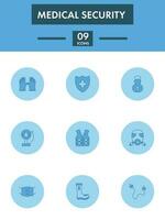 Blue Color Set of Medical Security Icon In Flat Style. vector