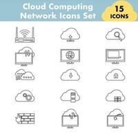 Black Line Art Set Of Cloud Computing Network Icon In Flat Style. vector