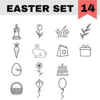 Black Line Art Easter Icon Set on White Background. vector