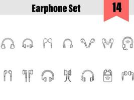 Black Line Art 14 Earphones Icon On White Background. vector