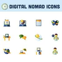 Colorful Digital Nomad Icon Set In Flat Style. vector