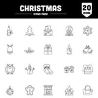 Black Outline Christmas Icon Set On White Background. vector