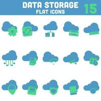 Set of Data Storage Icon In Blue And Green Color. vector