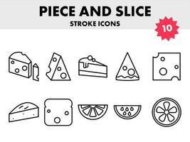 10 Piece And Slices Icon In Black Thin Line Art. vector