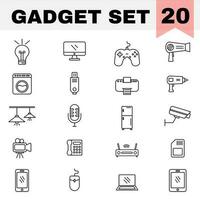 Flat Style Gadget Icon Set In Black Thin Line Art. vector