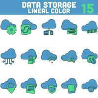 Set of Data Storage Icon In Blue And Green Color. vector