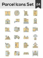 Yellow And Gray Color Set of Parcel Icon In Flat Style. vector