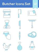 Set Of Butcher Icon Or Symbol In Blue And White Color. vector