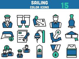 Set Of Sailing Icons In Flat Style. vector