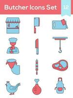 Set Of Butcher Icon Or Symbol In Blue And Red Color. vector