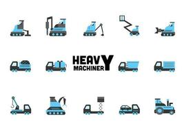 Heavy Machinery Icons Set In Blue And Gray Color. vector