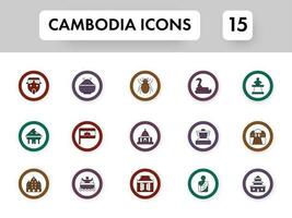 Coloful Set Of Cambodia Icon On White Background. vector