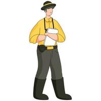 Faceless Man wearing binocular with hat and tablet in standing pose. vector